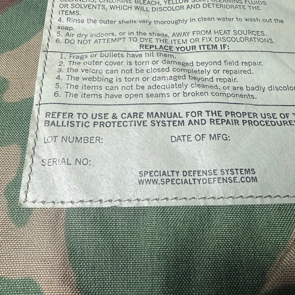 Specialty Defense Systems OTV Base Vest Carrier Woodland Camo Tactical Large